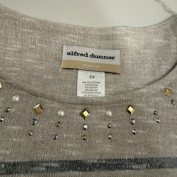 Alfred Dunner Striped 3/4 Sleeve Sequin Neck Line Knit Sweater Womens Plus 2X - Picture 4 of 11